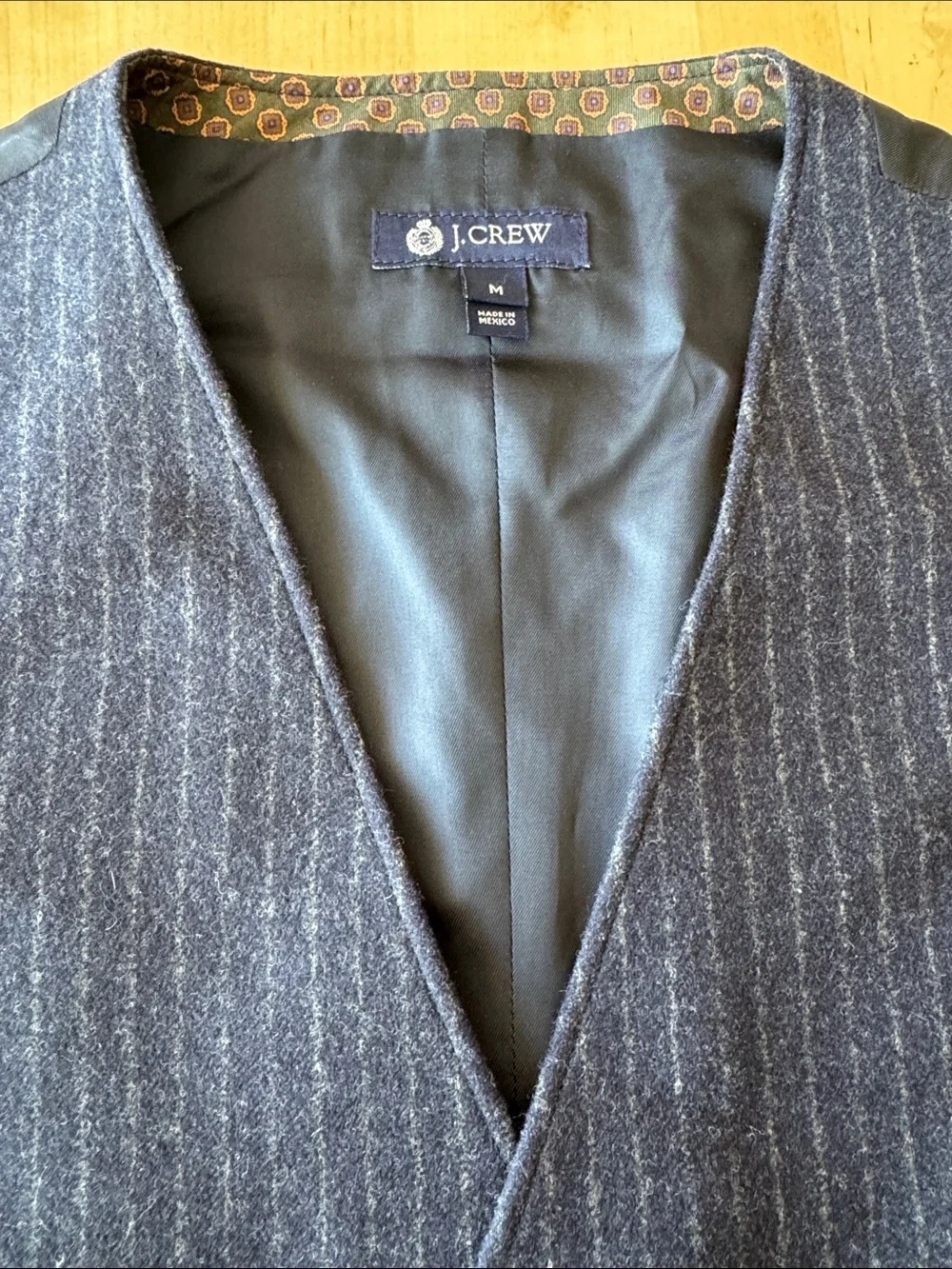 J. Crew Men's Dark Charcoal Pinstripe Wool Vest